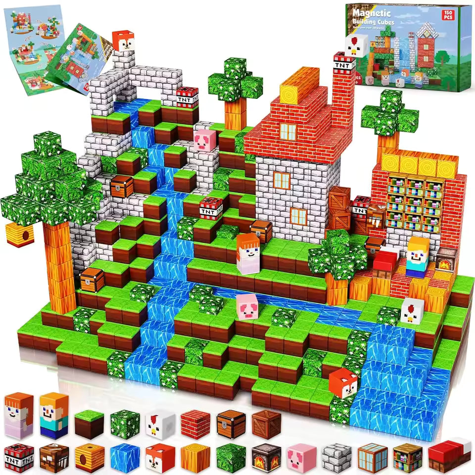 Conjunto de Blocos de Montar Minecraft Magnético World Set 50/100/200/500 peças
